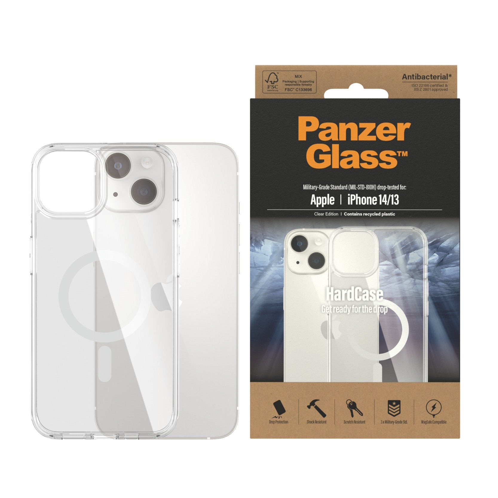 PanzerGlass® HardCase Transparent m. Hvid MagSafe iPhone 14 | 13